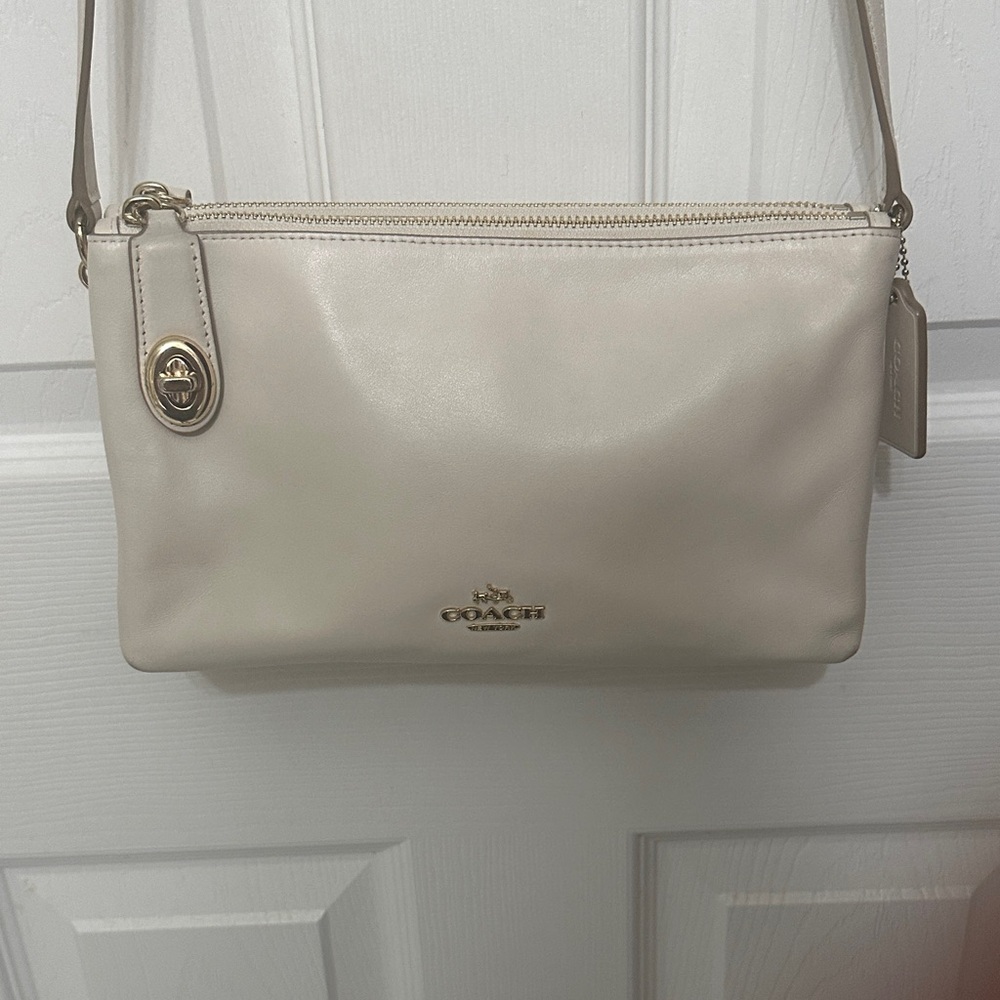 Coach Ivory/Cream Double Zip Leather Crossbody Bag